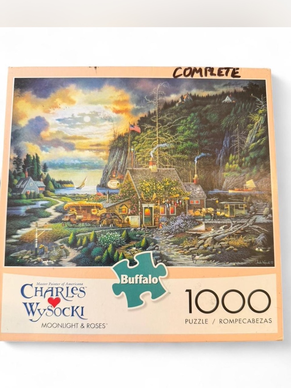 Buffalo Charles Wysocki Moonlight & Roses 1000-Piece Jigsaw Puzzle - Peach Box